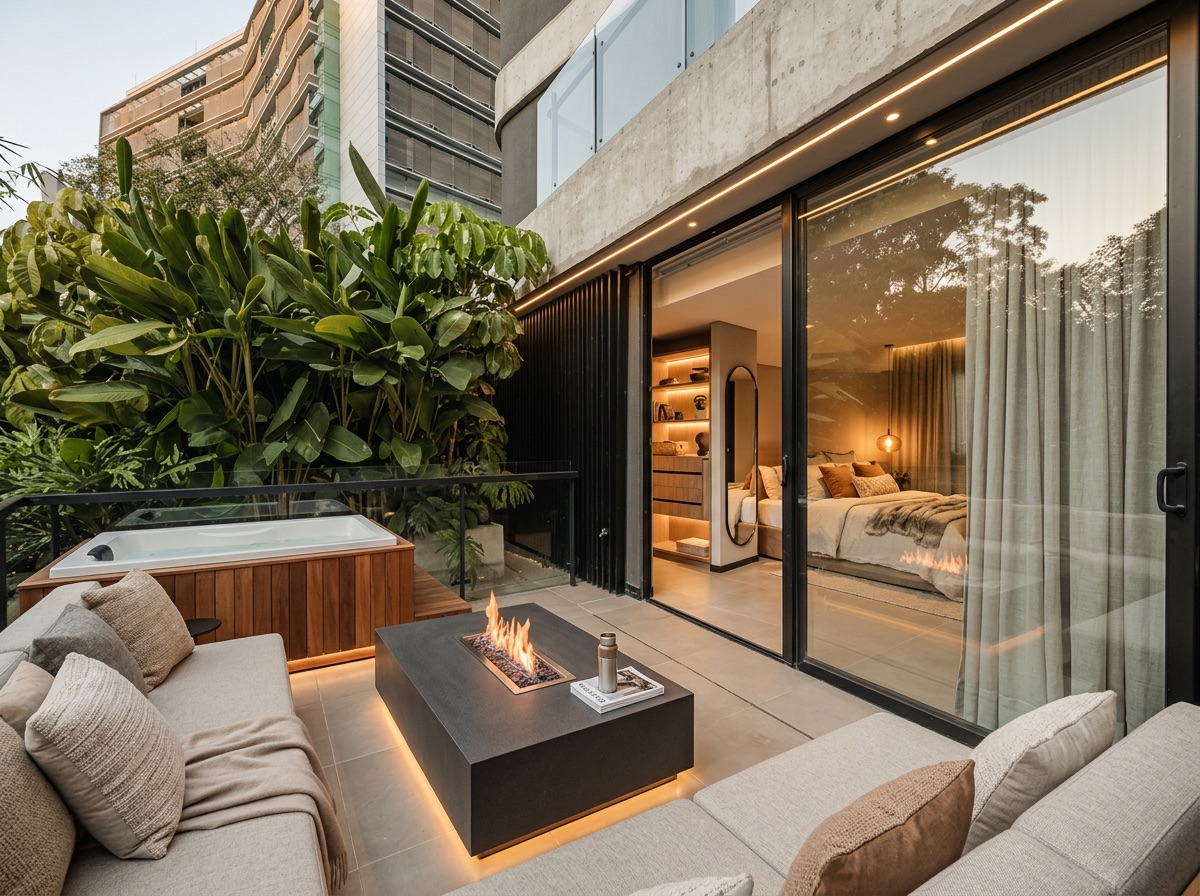 Twin Suite Terrace after renovation, with jacuzzi and firepit